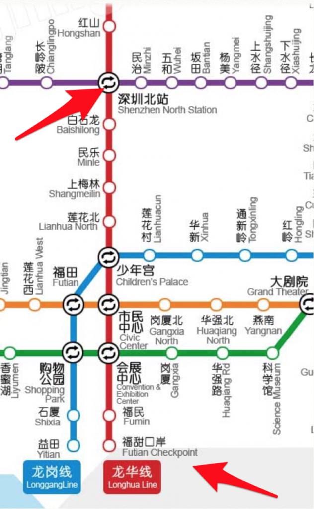 mapa dworca kolejowego w Shenzhen 