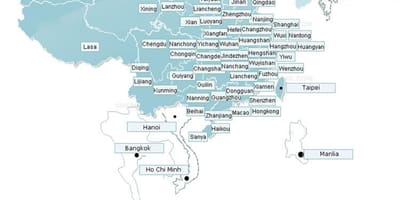 Mapa linii lotniczych z Shenzhen trasę